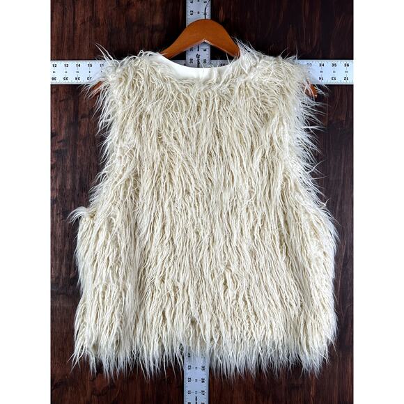 Flying Tomato Cream Faux Fur Vest Brown Rust Aztec Pattern Embroidery Medium NEW - Picture 6 of 6